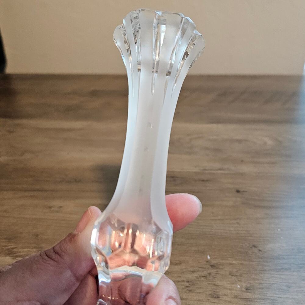 Vintage Polish Lead Crystal Tulip Candlestick Holder Taper 24% PbO Poland MCM - Picture 8 of 11
